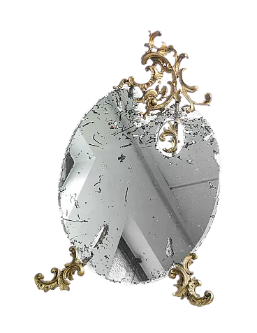 Specchio da tavolo con cornice in bronzo, primo '900