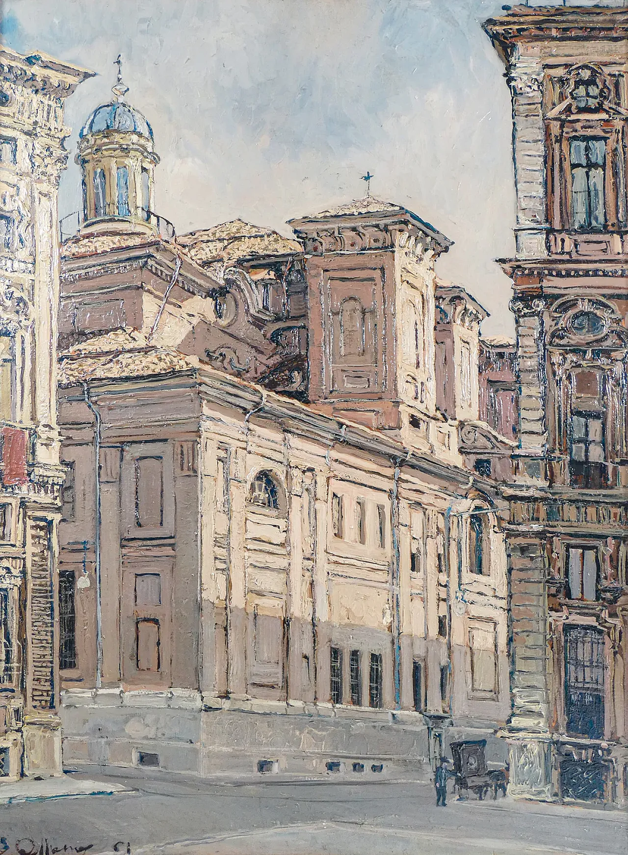 Piazza Carignano di Sergio Albano, dipinto a olio, anni '60 2
