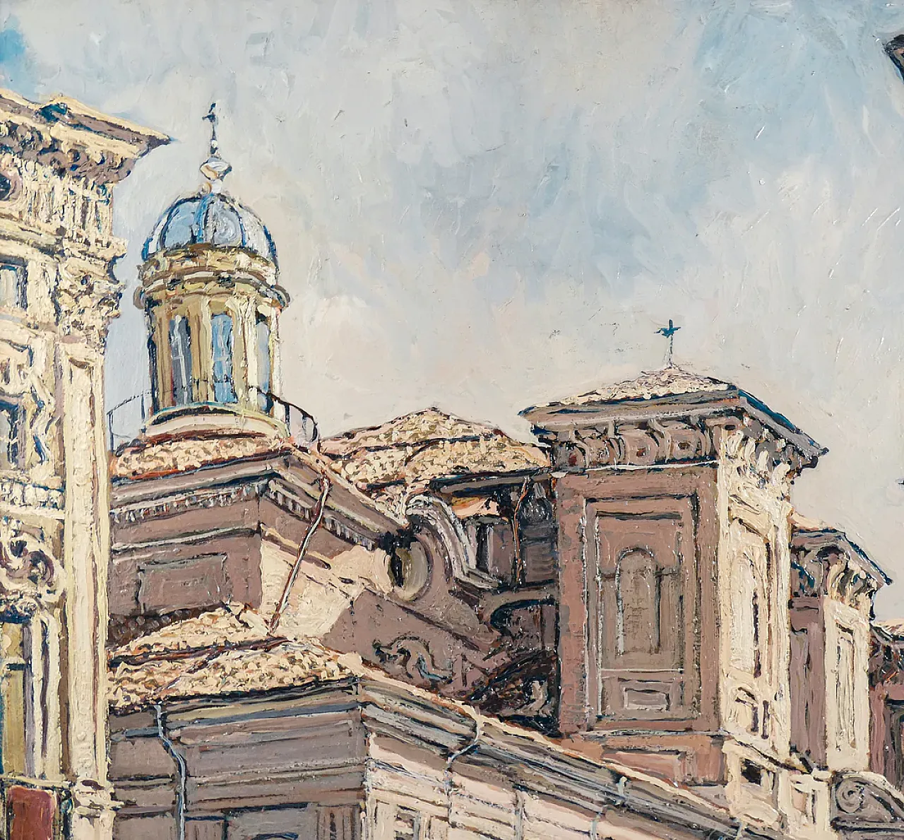 Piazza Carignano di Sergio Albano, dipinto a olio, anni '60 5