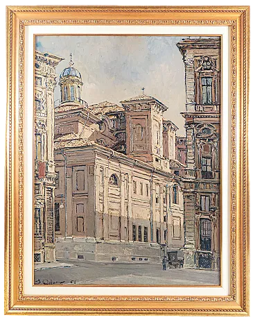 Piazza Carignano di Sergio Albano, dipinto a olio, anni '60