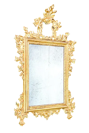 Specchio Luigi XV in legno scolpito gessato e dorato, '700
