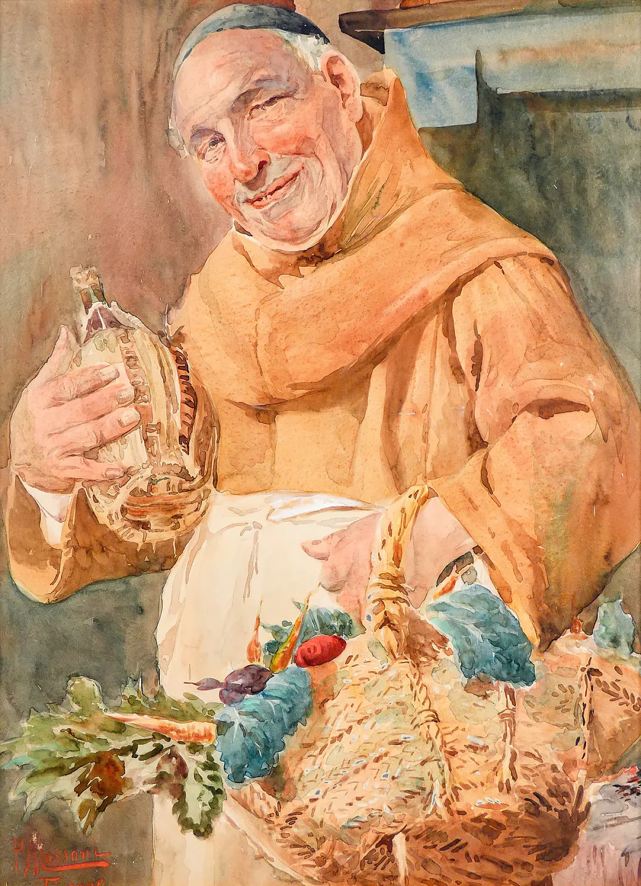 Il frate cuciniere di Pompeo Massani, acquerello, '800 2