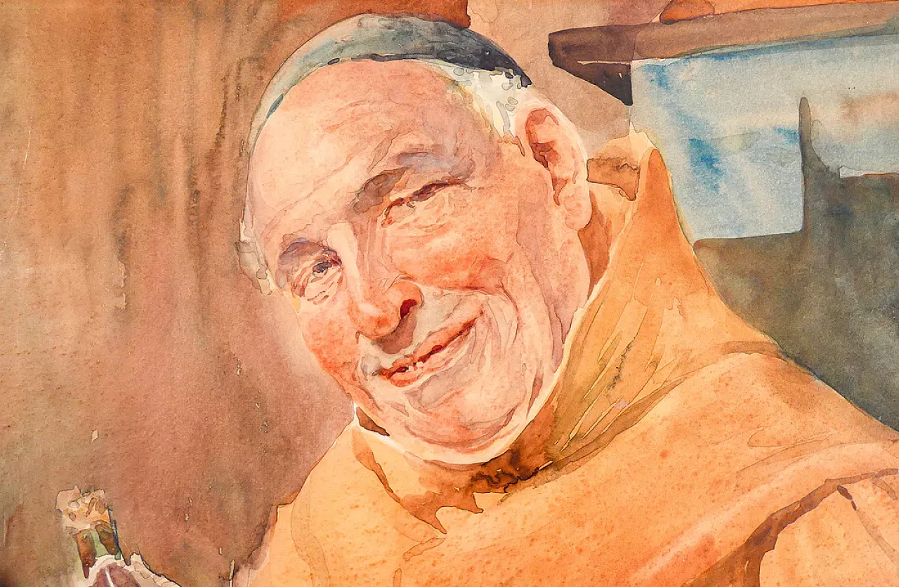 Il frate cuciniere di Pompeo Massani, acquerello, '800 4