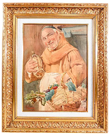 Il frate cuciniere di Pompeo Massani, acquerello, '800