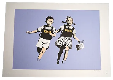 Banksy, lithograph, limited, autographed, artist stamp, 20th century