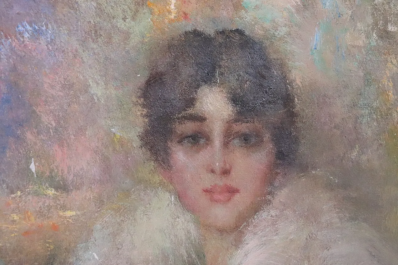 Portrait of a young woman, oil on canvas signed G. Maldarelli 1917 4