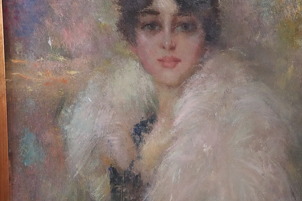 Portrait of a young woman, oil on canvas signed G. Maldarelli 1917 5
