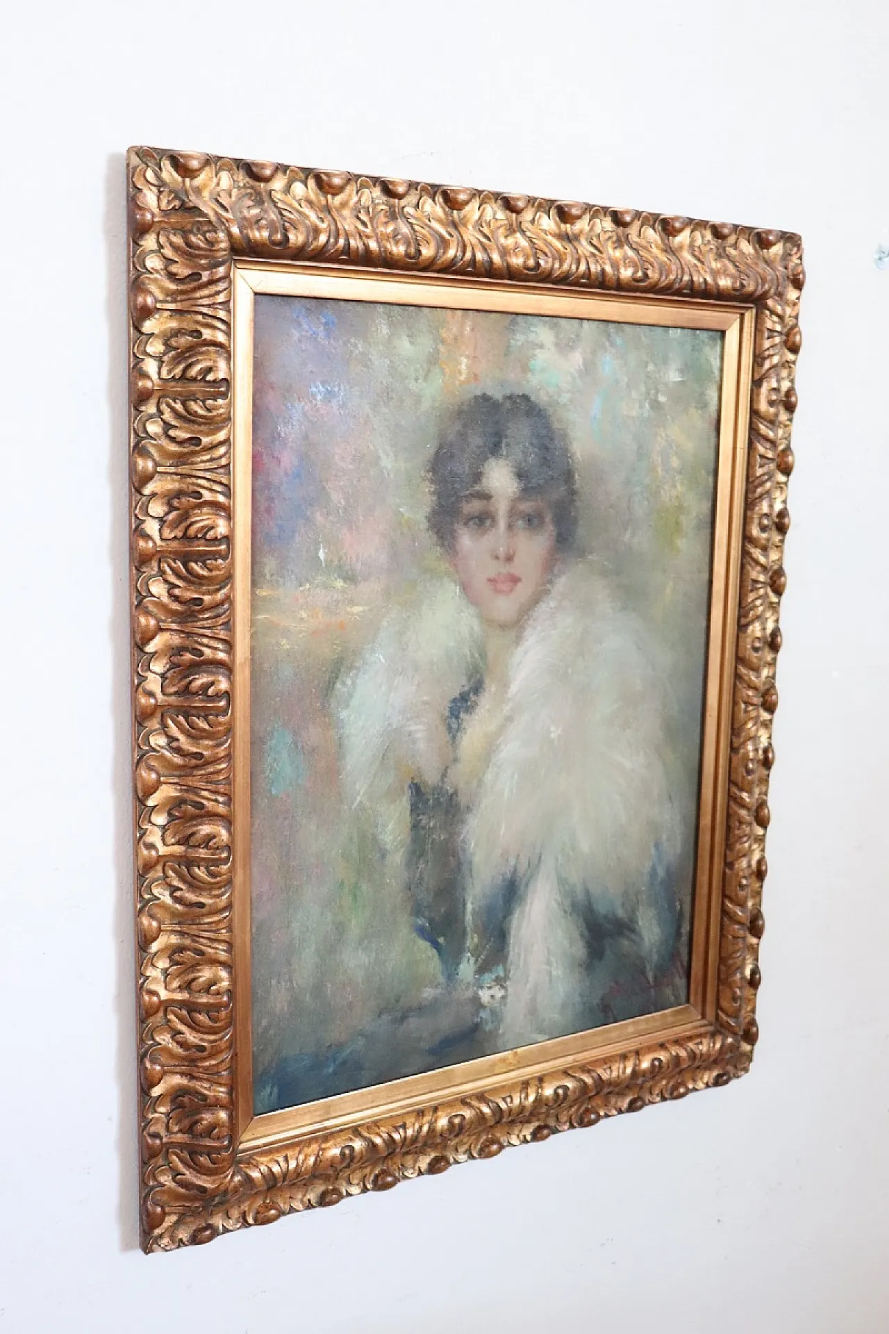 Portrait of a young woman, oil on canvas signed G. Maldarelli 1917 10