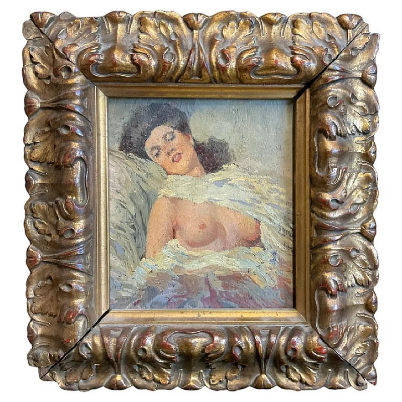 Nude of a young woman, oil on panel, signature and date on the back, early 1900s 1