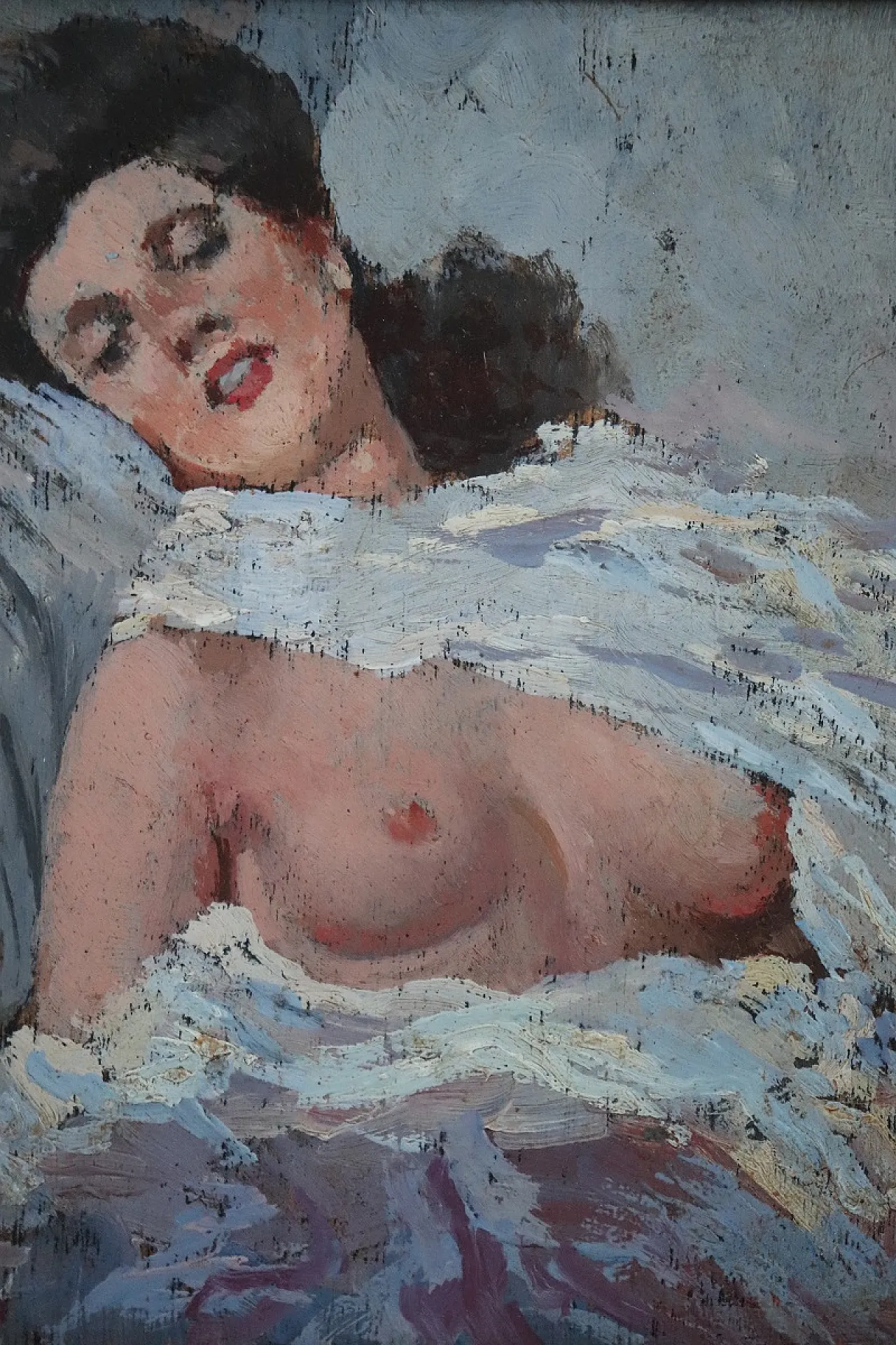 Nude of a young woman, oil on panel, signature and date on the back, early 1900s 2