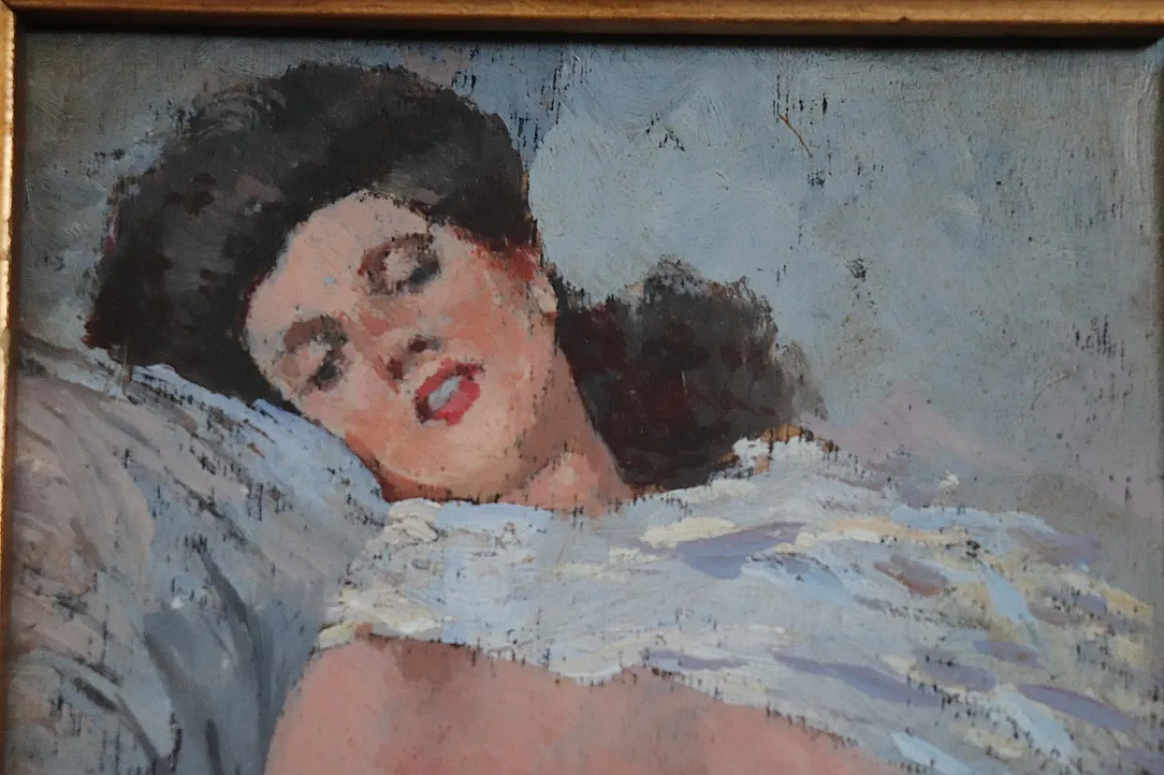 Nude of a young woman, oil on panel, signature and date on the back, early 1900s 4