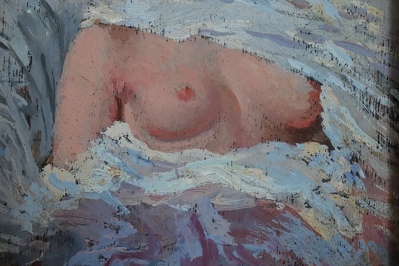 Nude of a young woman, oil on panel, signature and date on the back, early 1900s 5