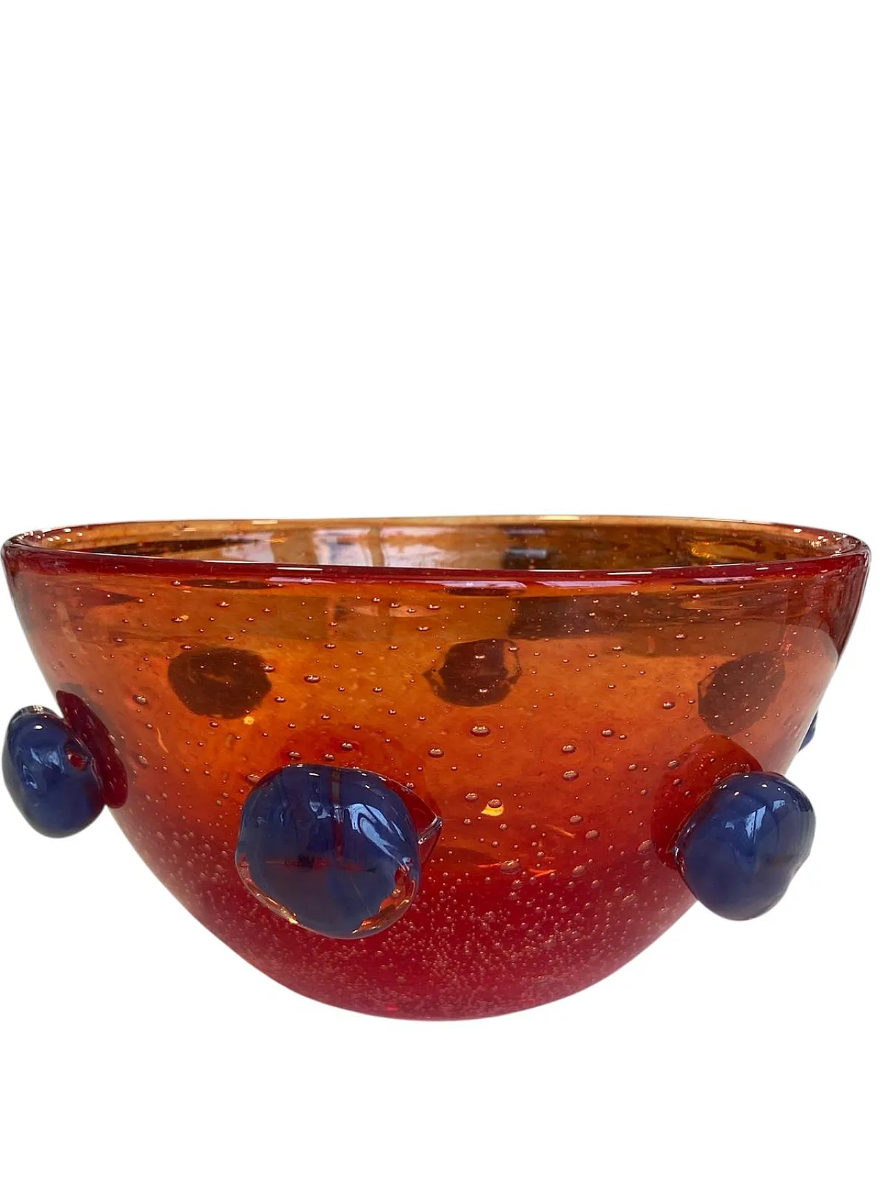 Red opaline Murano glass cup with blue applications, 1980s 1