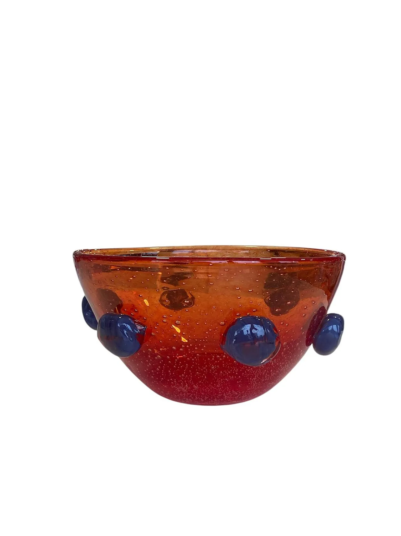 Red opaline Murano glass cup with blue applications, 1980s 2