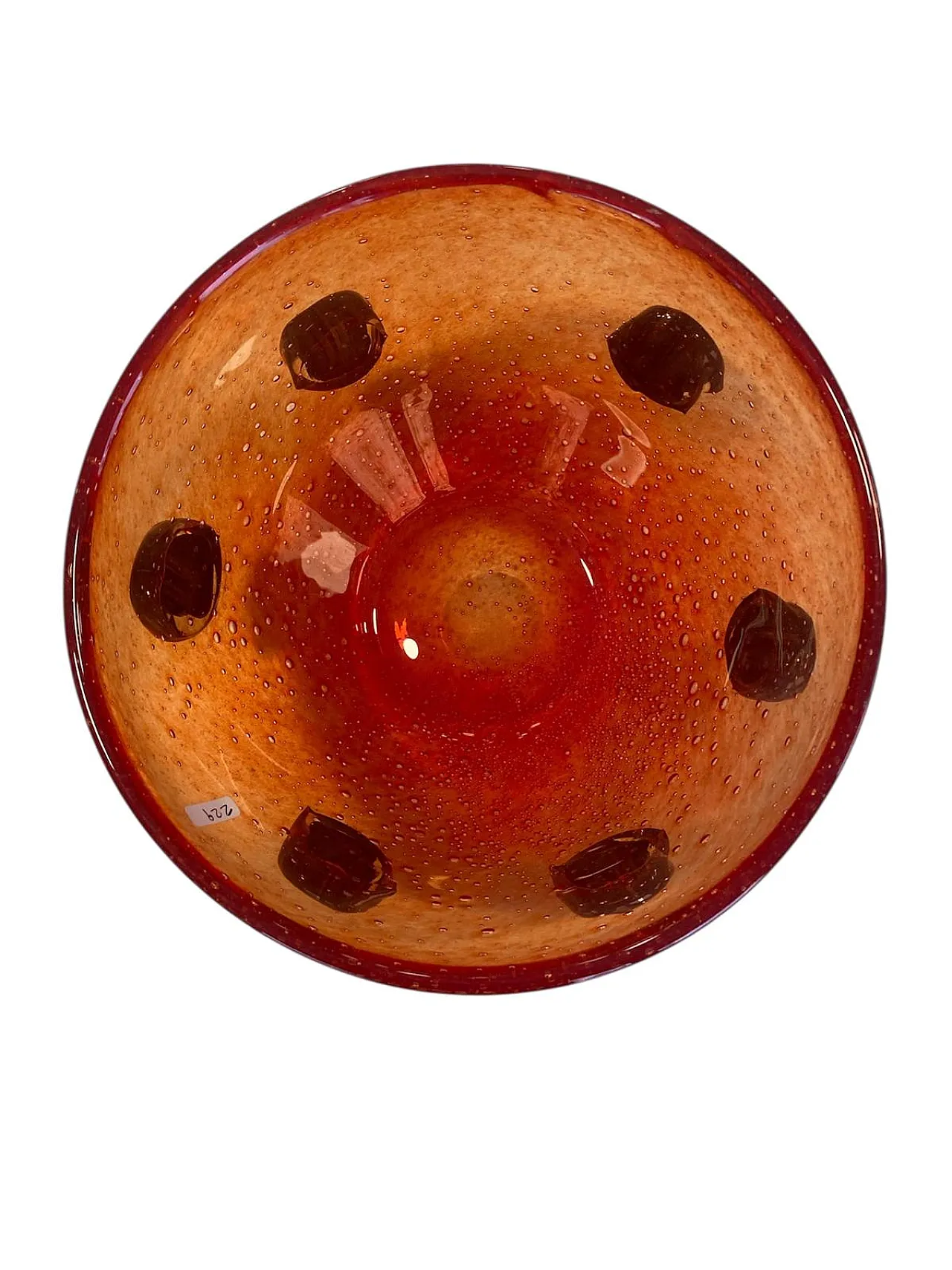 Red opaline Murano glass cup with blue applications, 1980s 3
