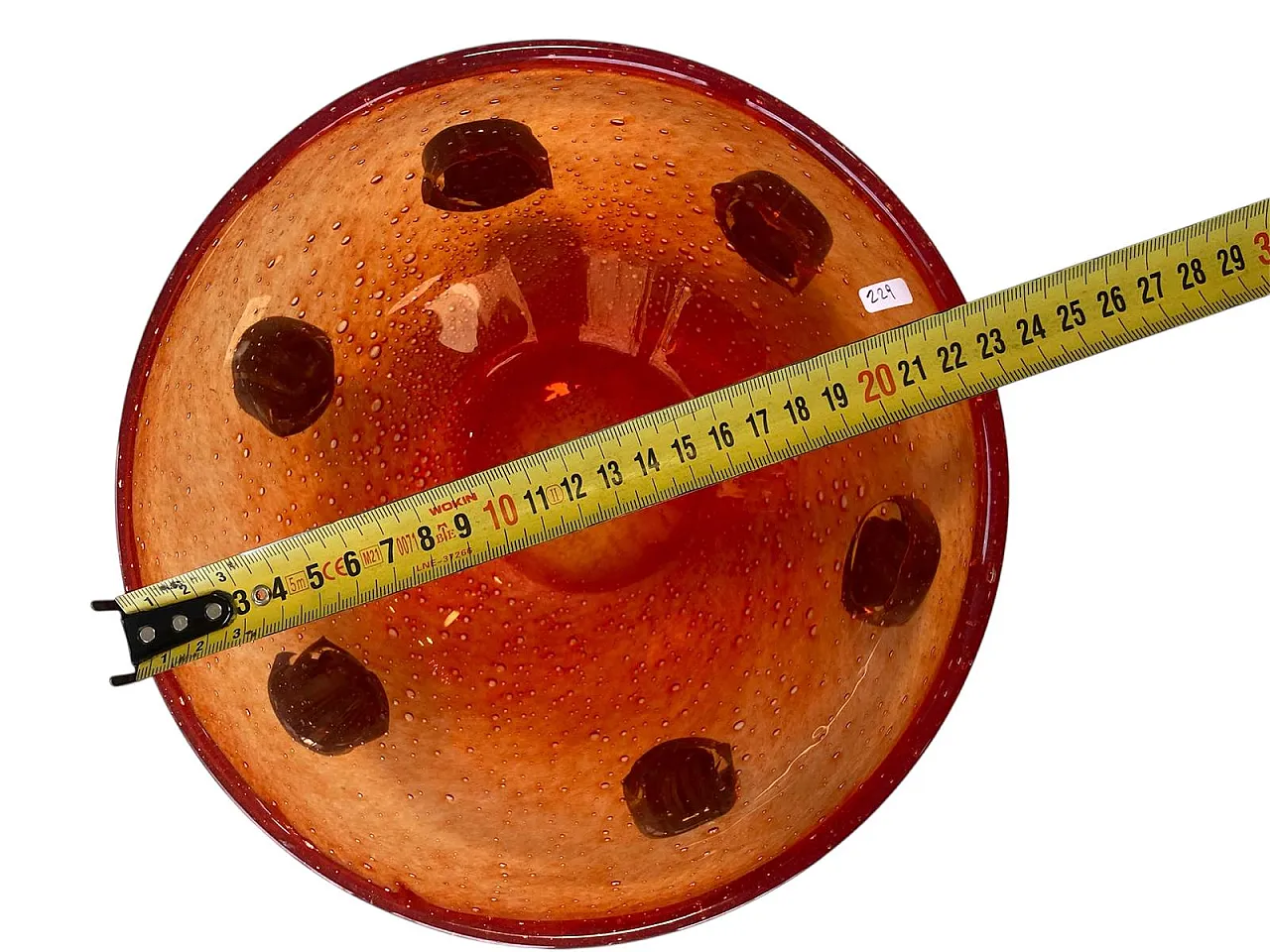 Red opaline Murano glass cup with blue applications, 1980s 4