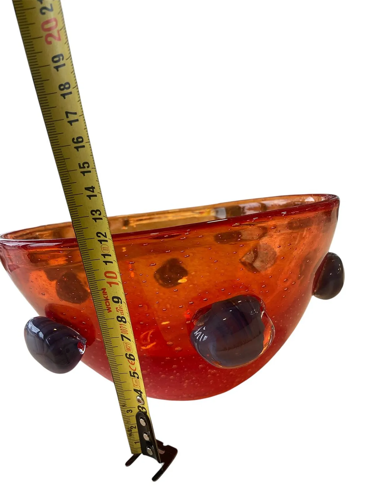 Red opaline Murano glass cup with blue applications, 1980s 5