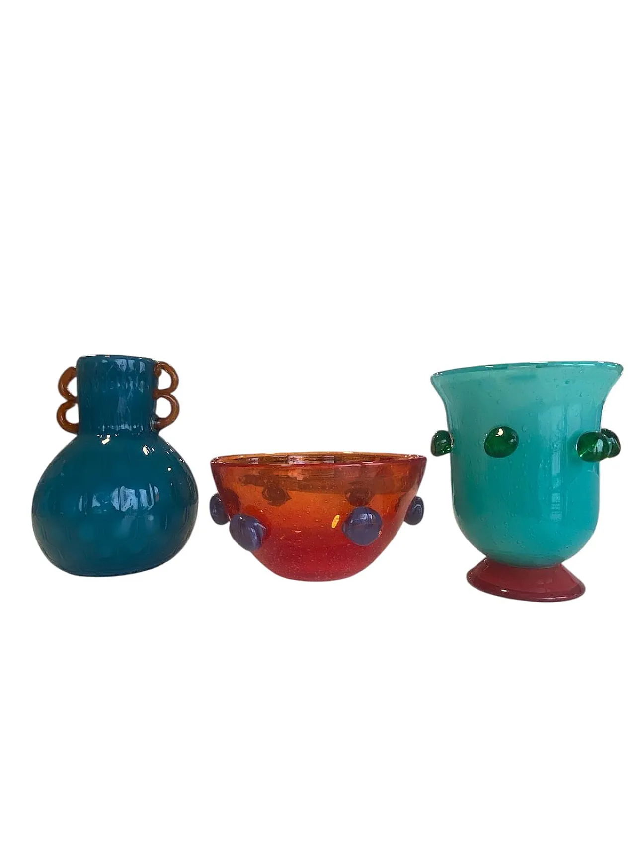 Red opaline Murano glass cup with blue applications, 1980s 6