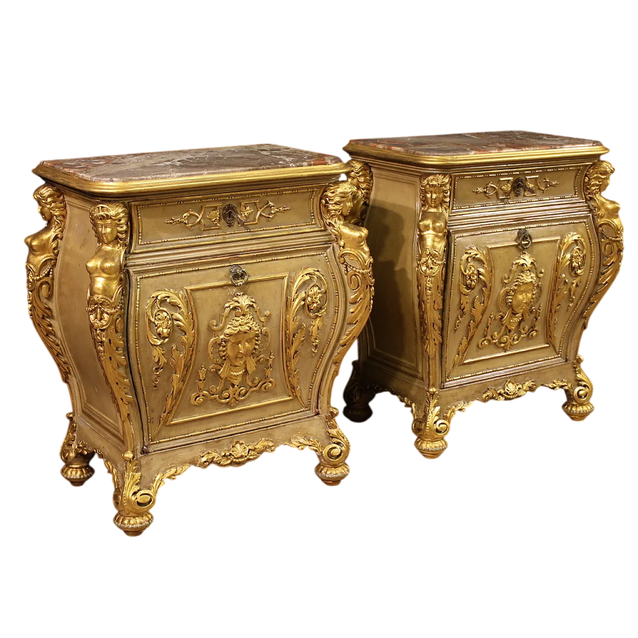 Pair of Italian lacquered and gilded bedside tables, 20th century 15