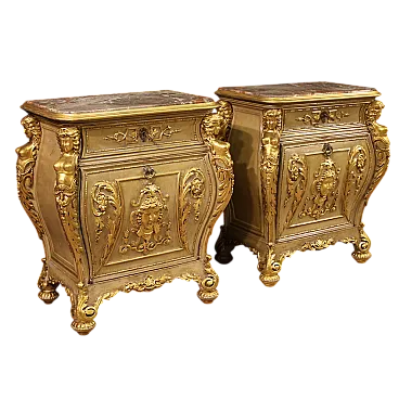 Pair of Italian lacquered and gilded bedside tables, 20th century