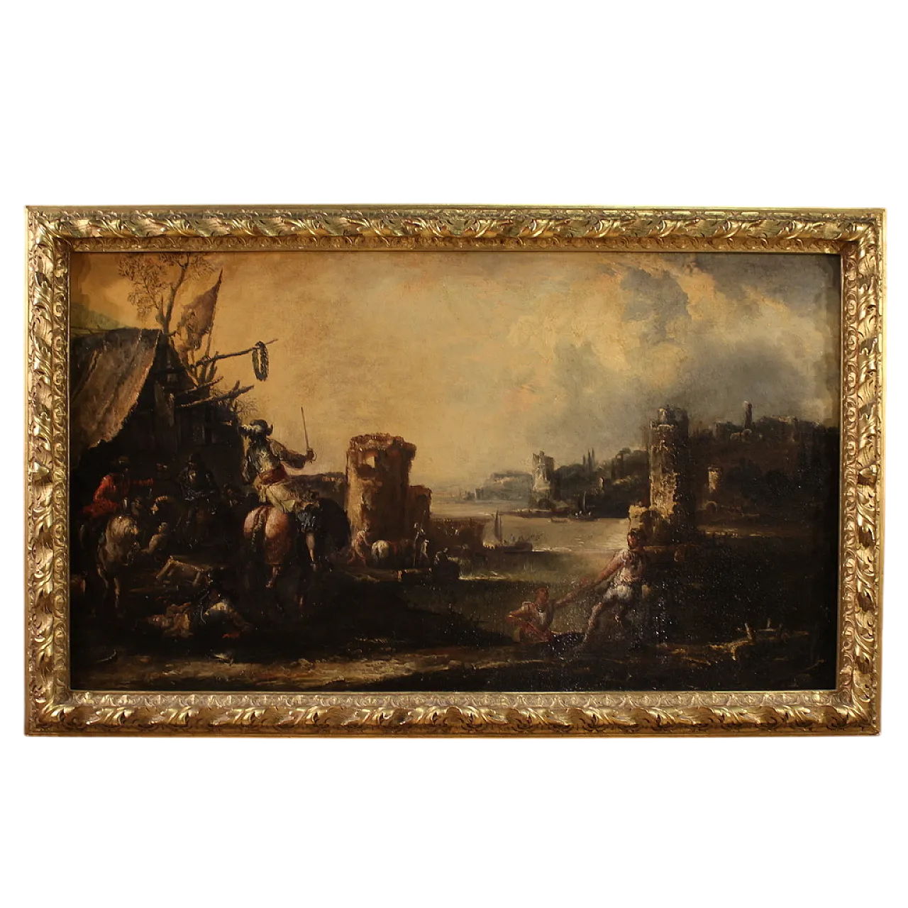 Landscape painting with knights, 18th century 16