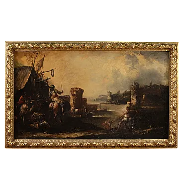 Landscape painting with knights, 18th century
