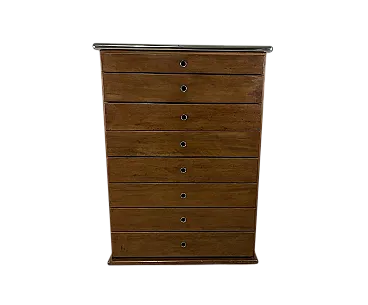 Cassettiera in legno, acciaio e vetro fumé, anni '60