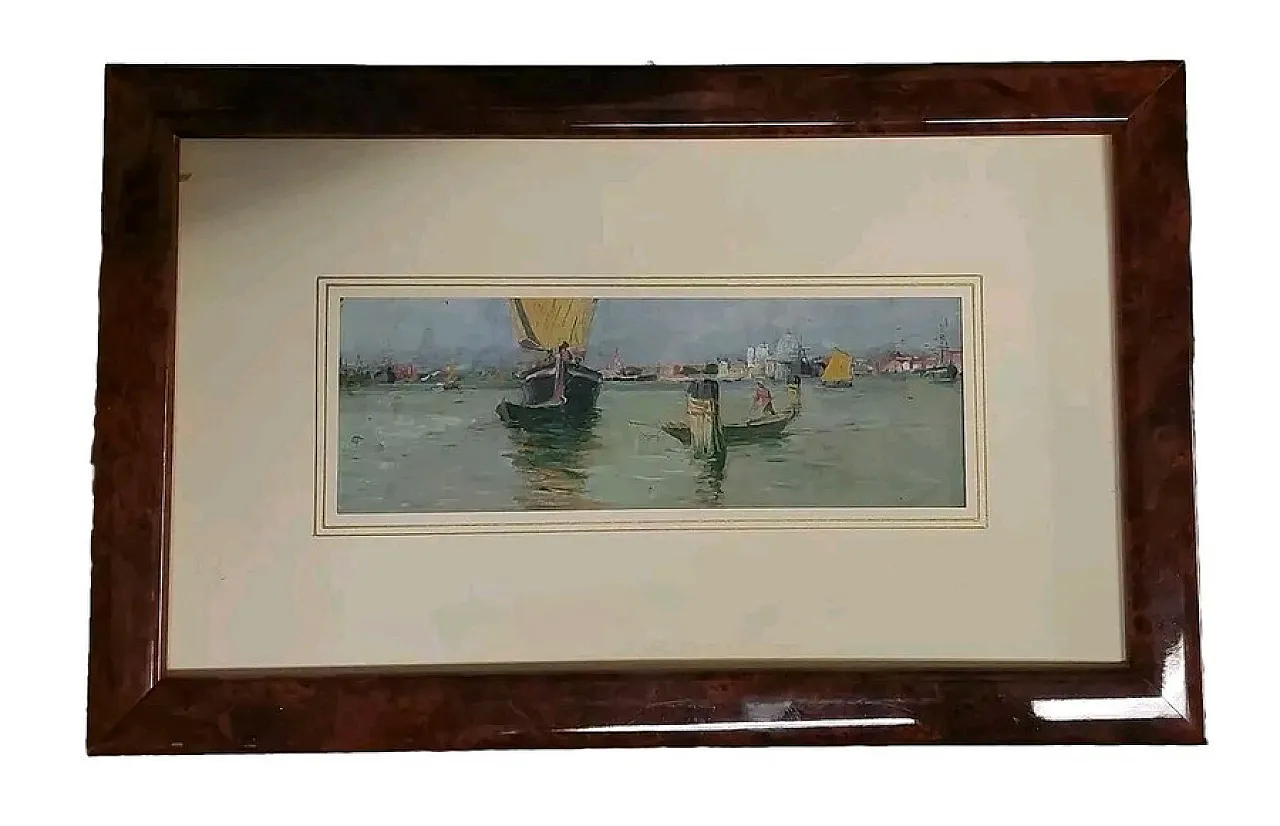 Dipinto Marina, Laguna Venezia, olio su tela, inizio '900 1