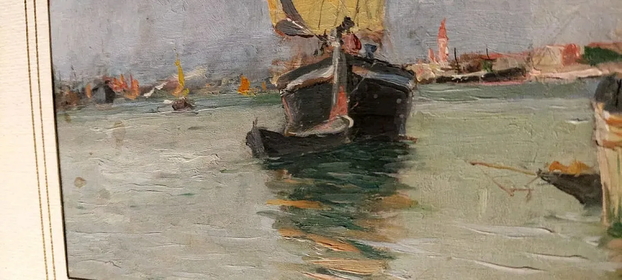 Dipinto Marina, Laguna Venezia, olio su tela, inizio '900 5