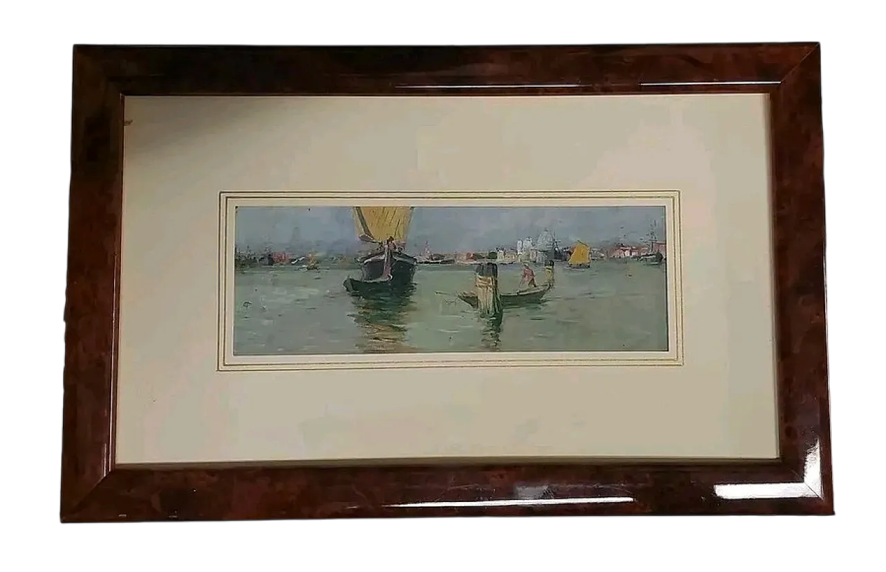 Dipinto Marina, Laguna Venezia, olio su tela, inizio '900 7