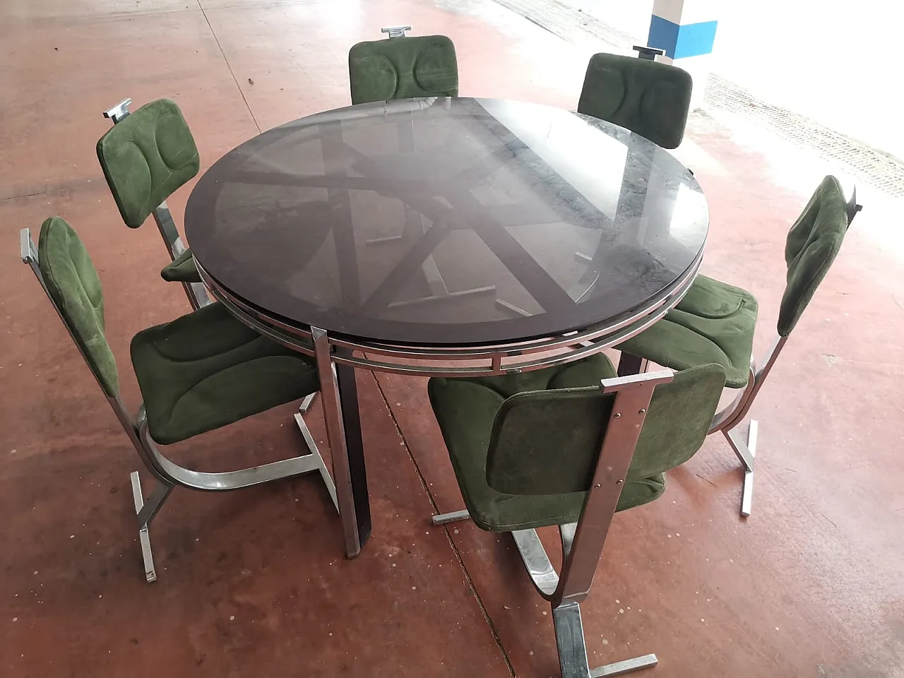 Mid Century dining set with table and 6 chairs, 1970s 1