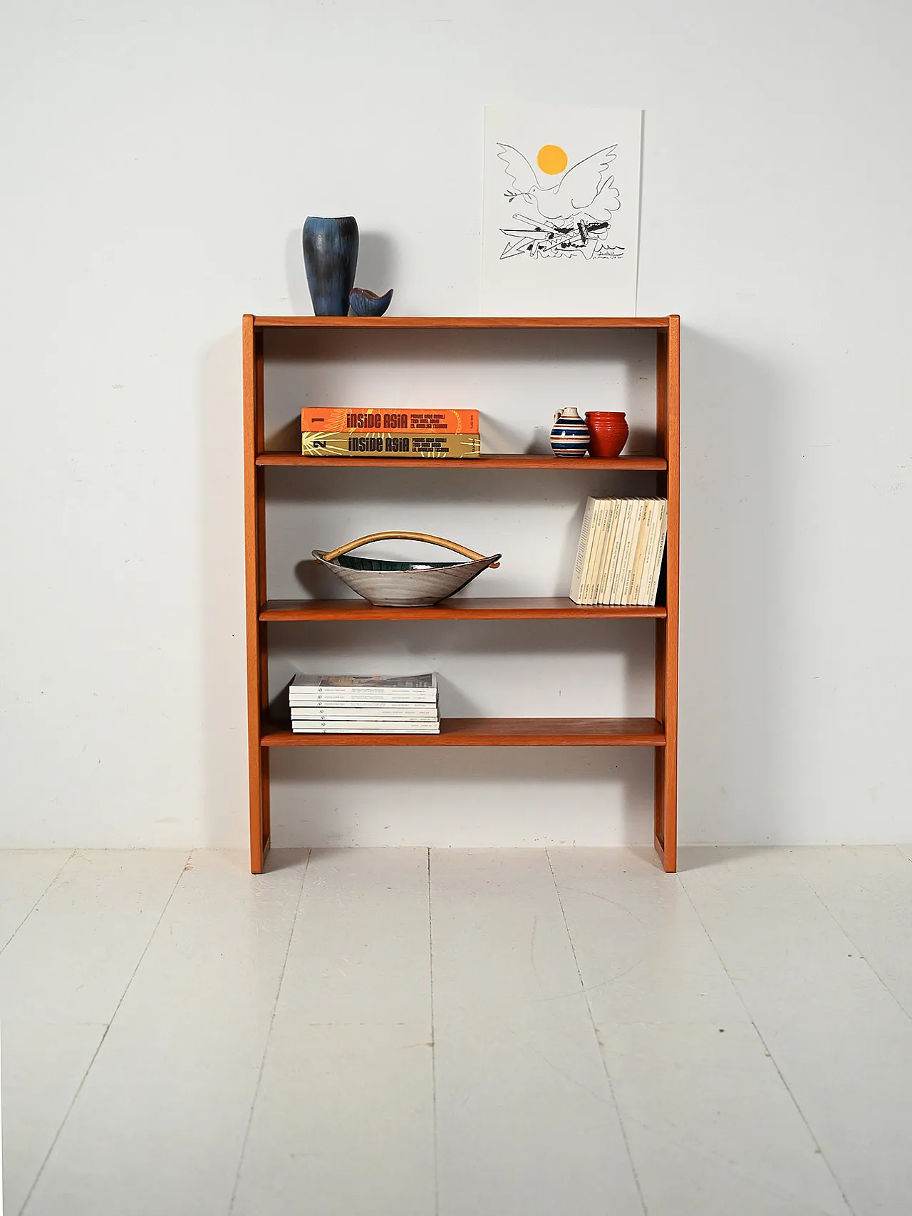 Libreria scandinava in rovere e teak con ripiani regolabili 1