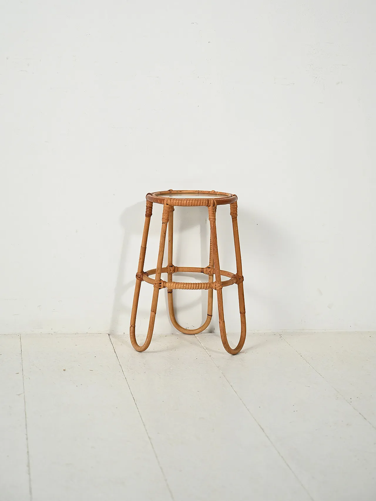 Portafiori scandinavo circolare in bambù anni '60 2