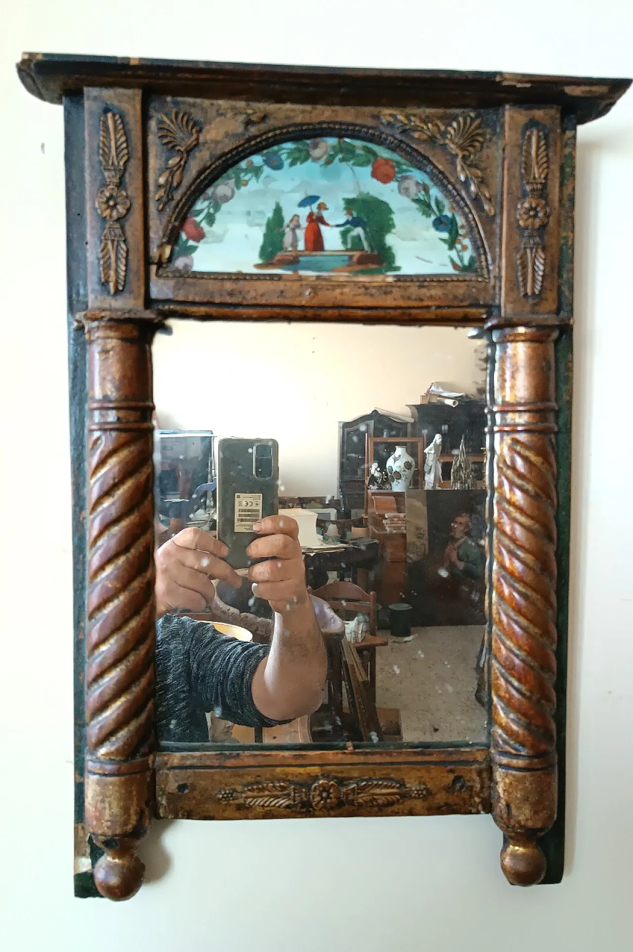 Small mirror Empire in gilded wood painted on glass, 19th century 1