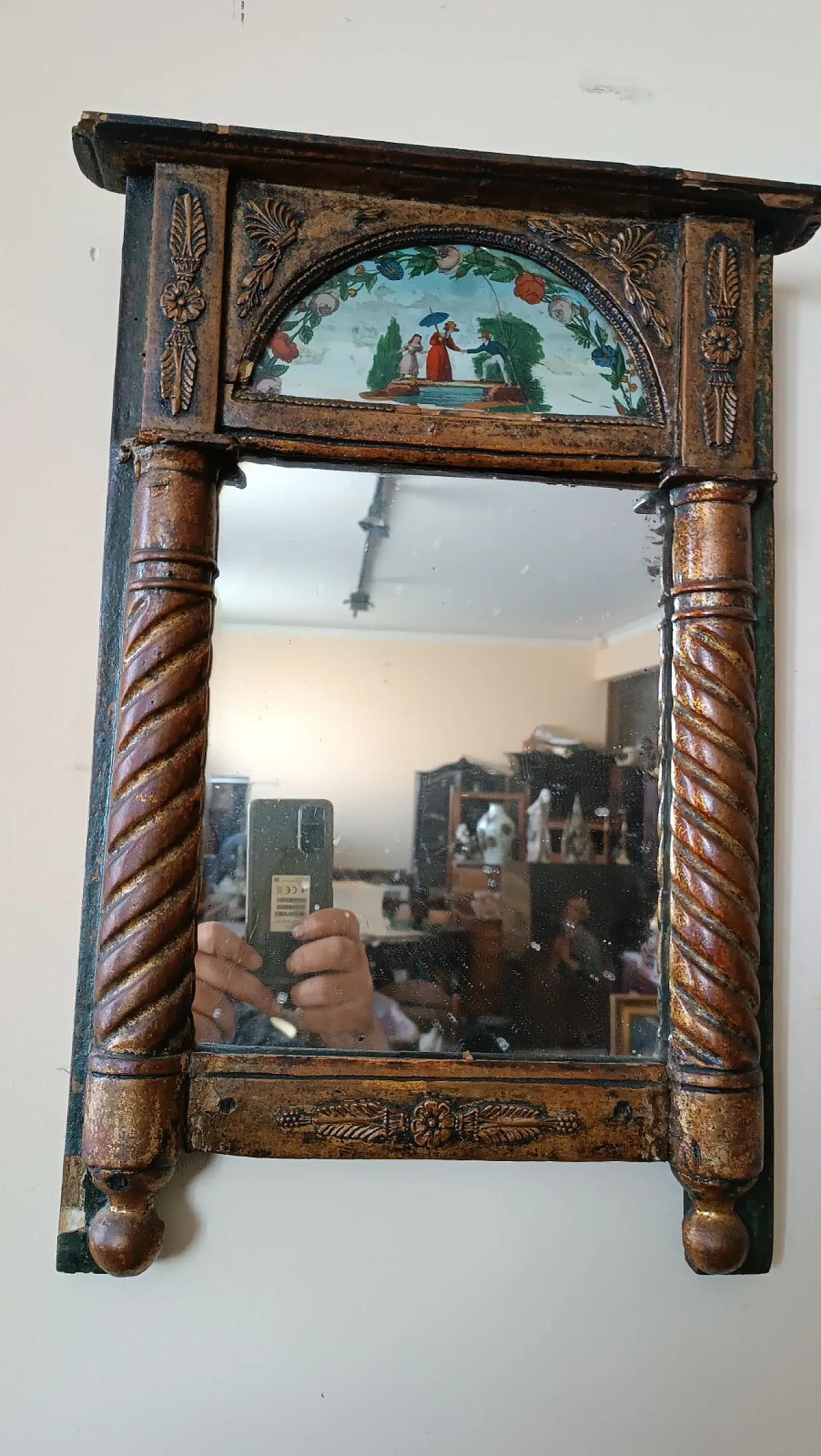 Small mirror Empire in gilded wood painted on glass, 19th century 2