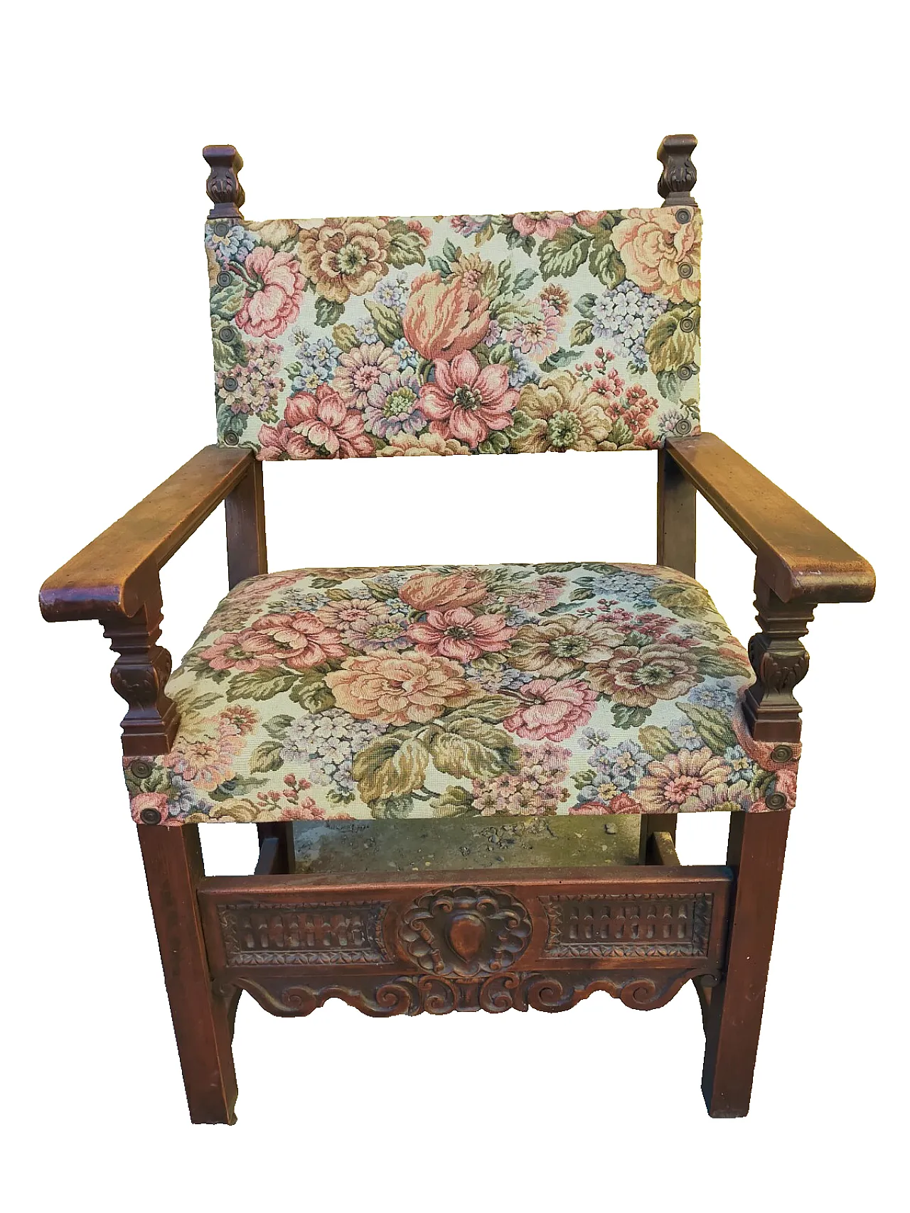 Solid walnut carved throne armchair, 19th century 1
