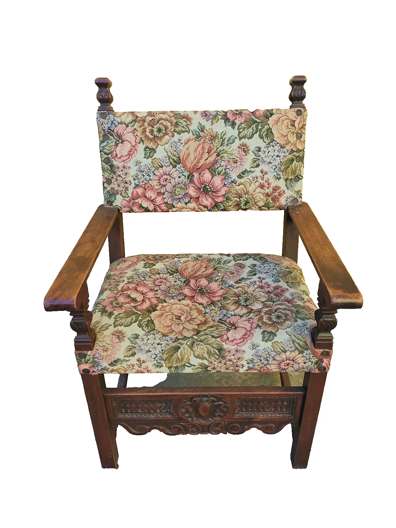 Solid walnut carved throne armchair, 19th century 3