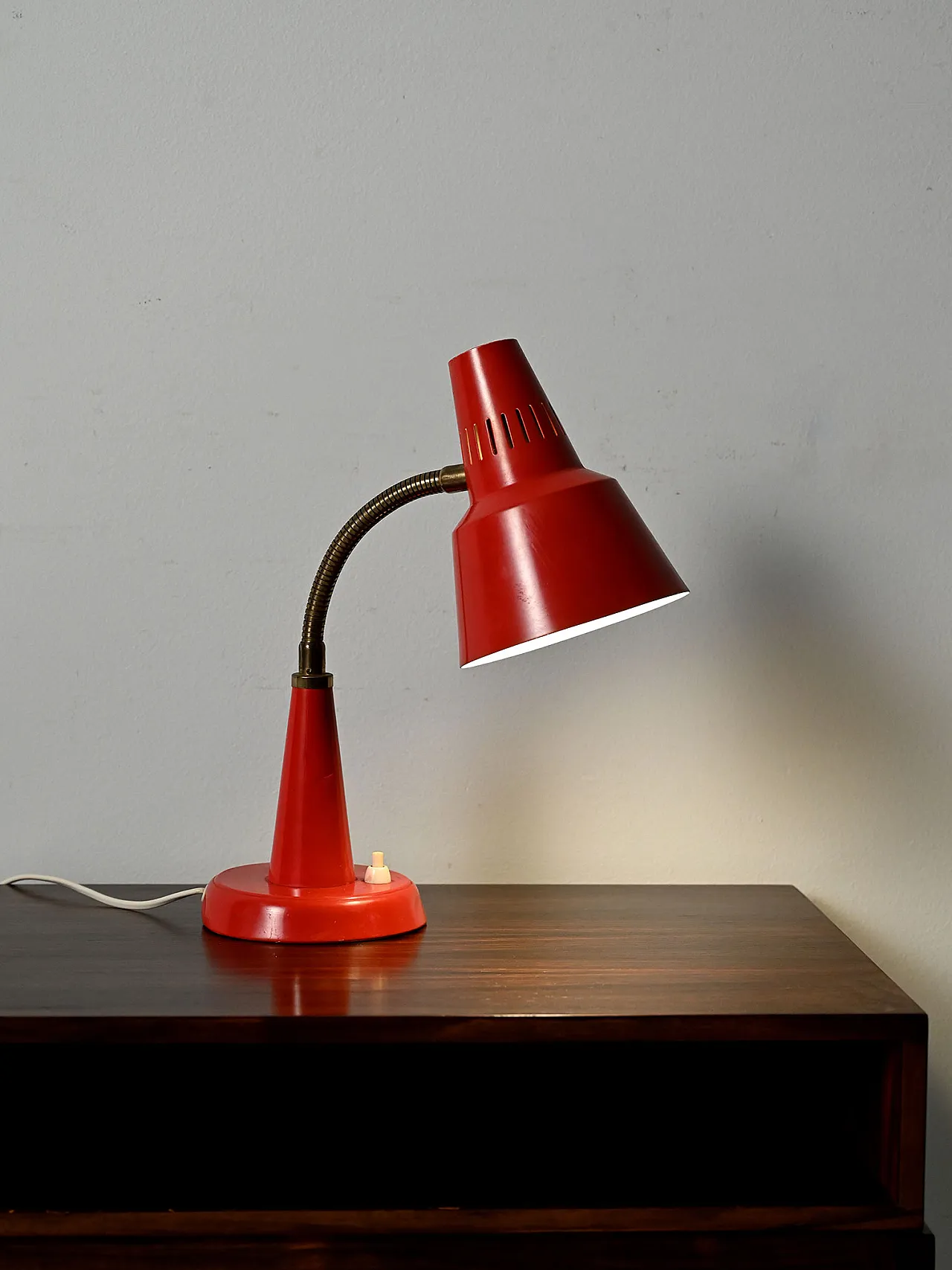 Red table lamp produced by Gemi, red from the 1960s 1