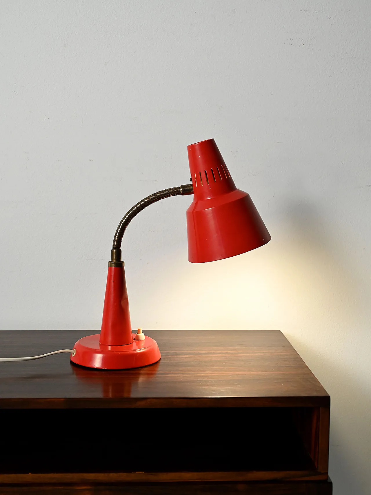 Red table lamp produced by Gemi, red from the 1960s 1