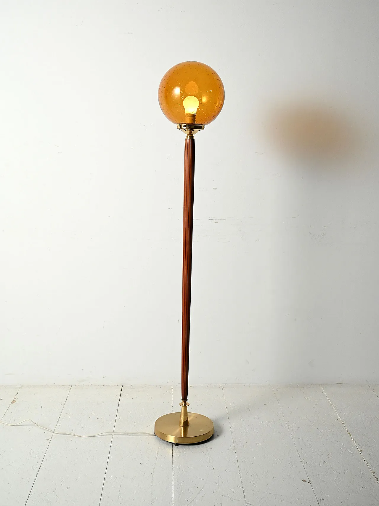 Teak and amber glass floor lamp 1
