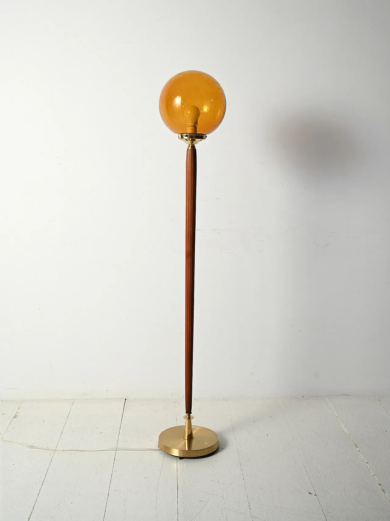 Teak and amber glass floor lamp 2