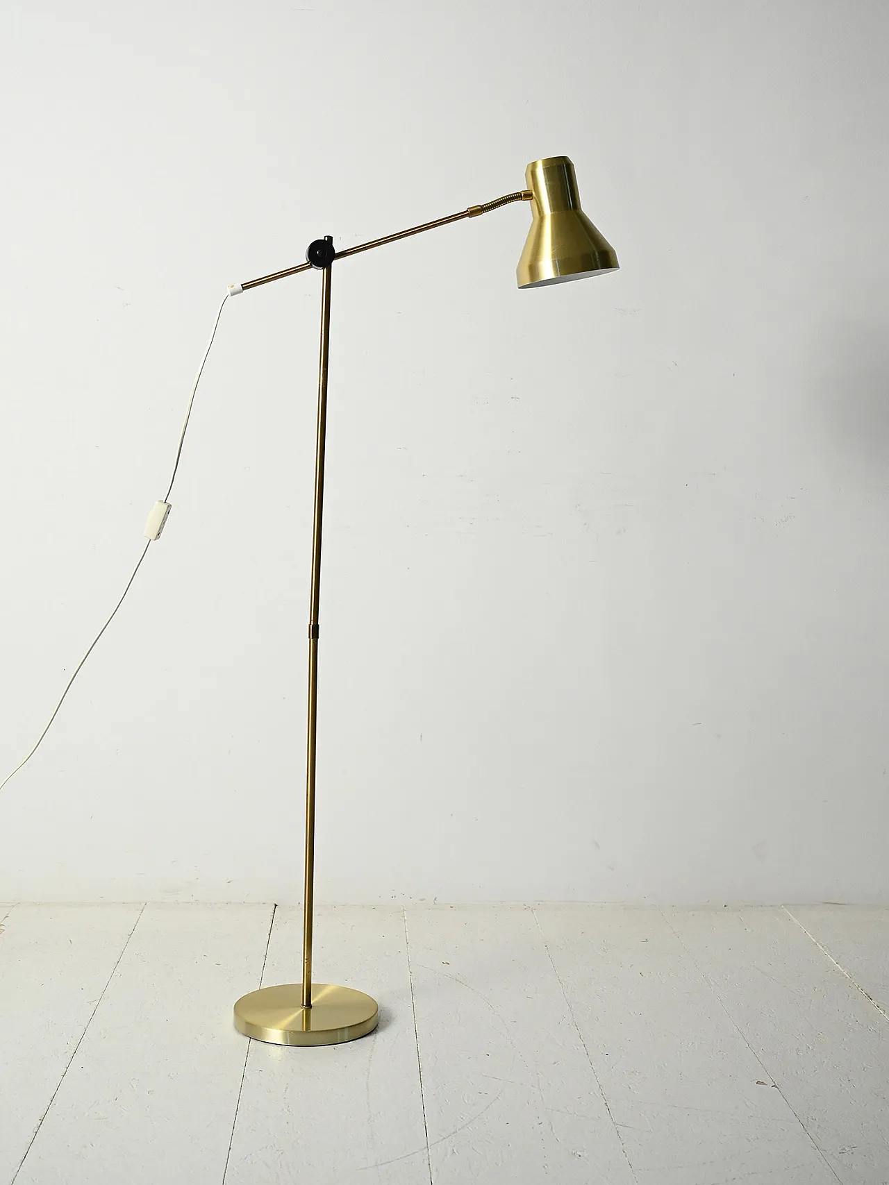Scandinavian brass floor lamp with adjustable arm 2
