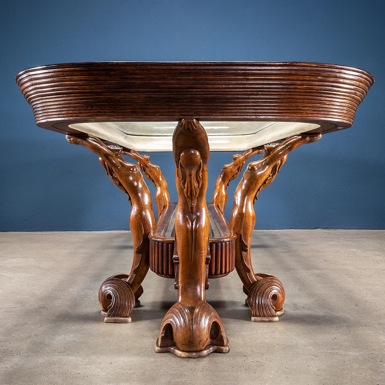 Tavolo in noce con piano in cristallo di Osvaldo Borsani per Arredamenti Borsani Varedo, anni '40 2