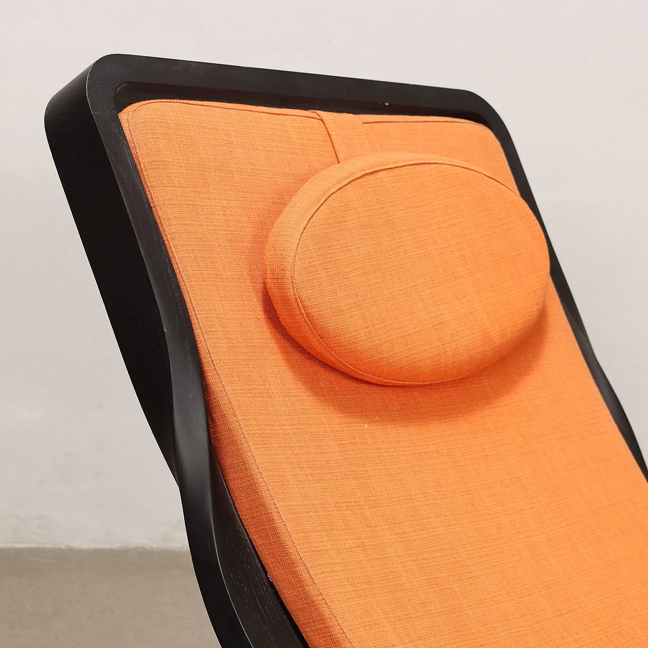 Chaise longue in tinted solid wood & orange fabric, 1970s 4
