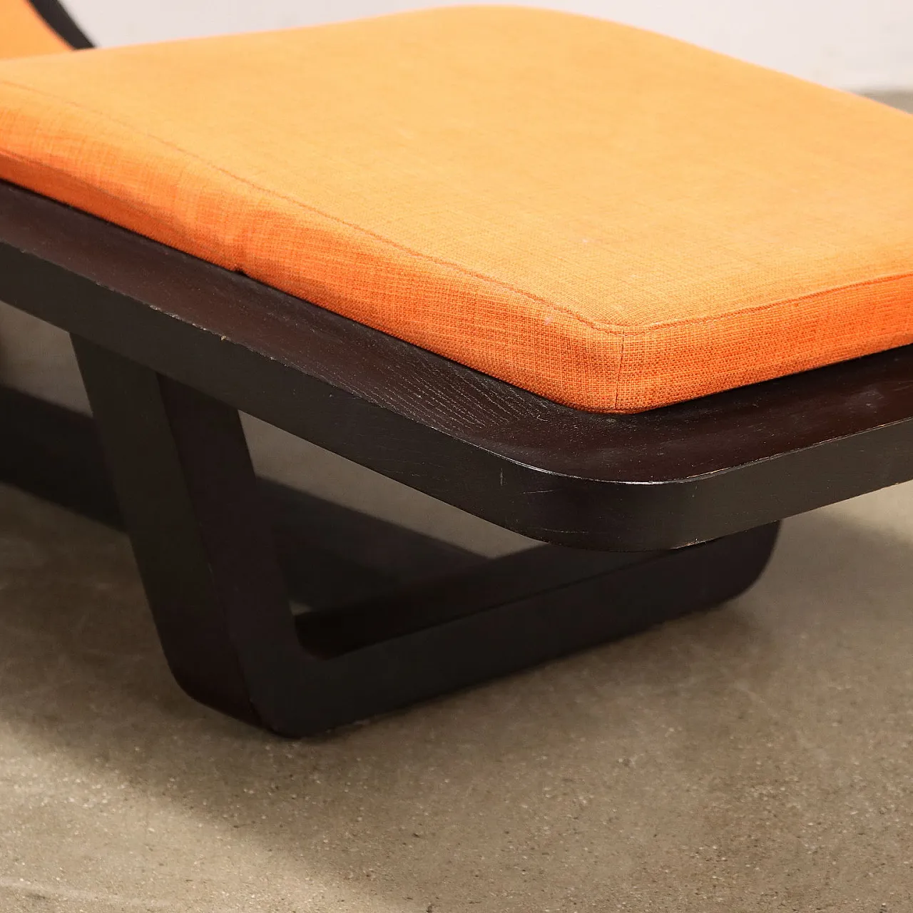 Chaise longue in tinted solid wood & orange fabric, 1970s 6