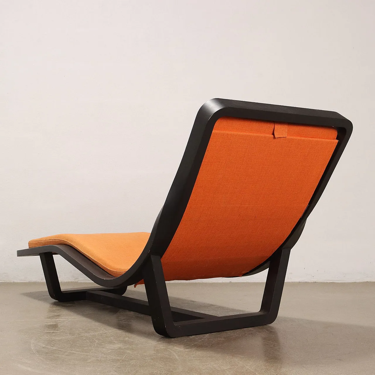 Chaise longue in tinted solid wood & orange fabric, 1970s 8