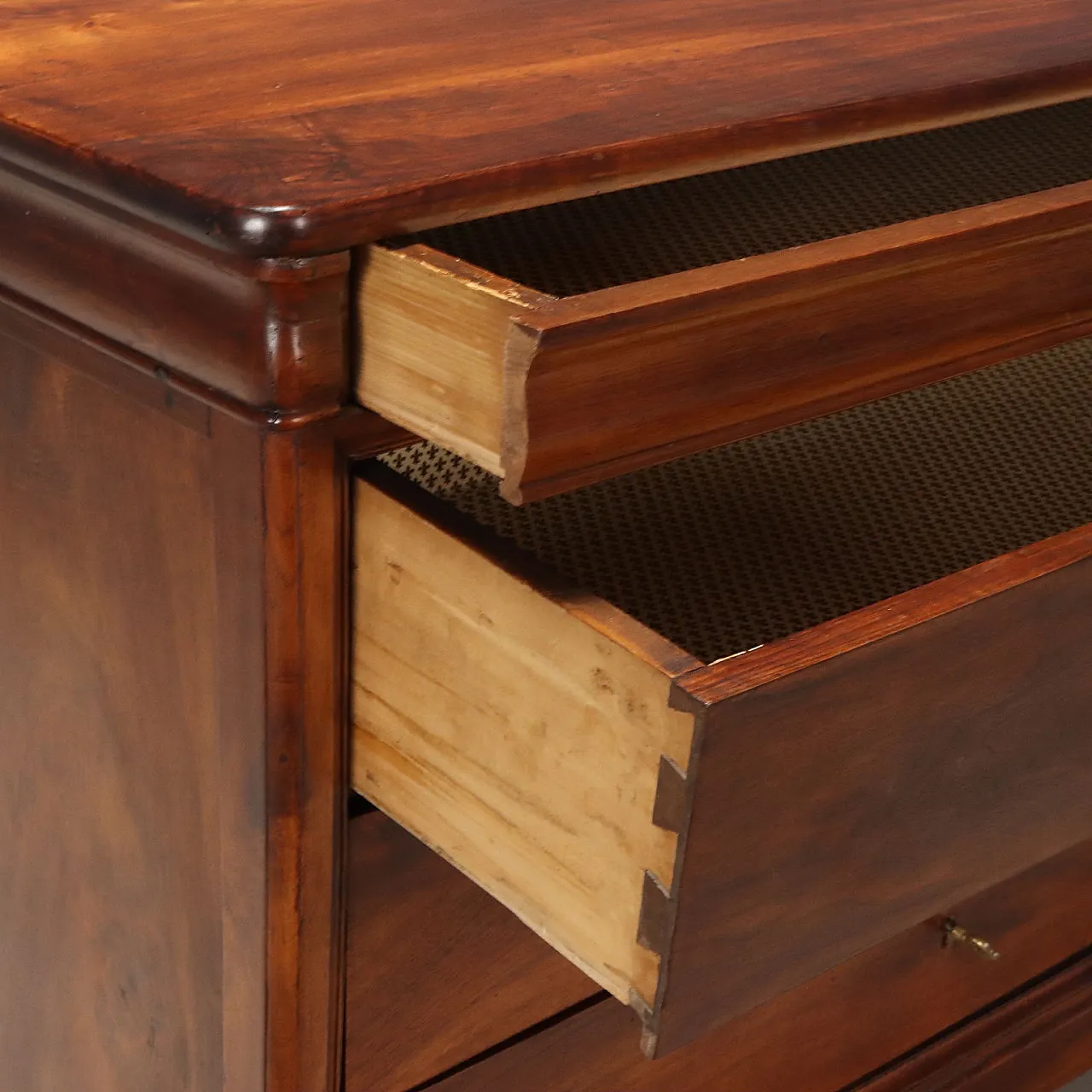 Cassettiera in noce, ottone, abete e pioppo, metà '800 3