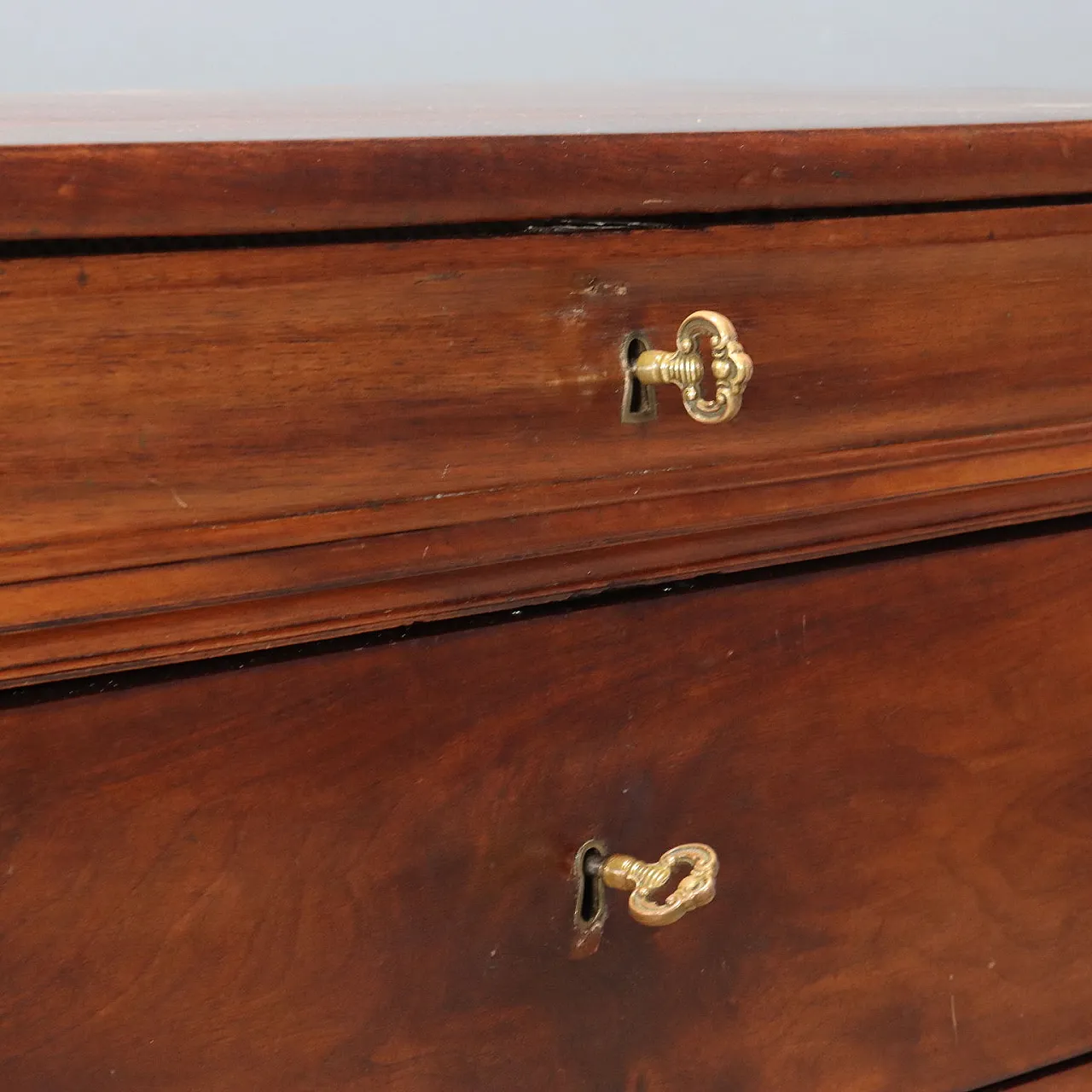 Cassettiera in noce, ottone, abete e pioppo, metà '800 4