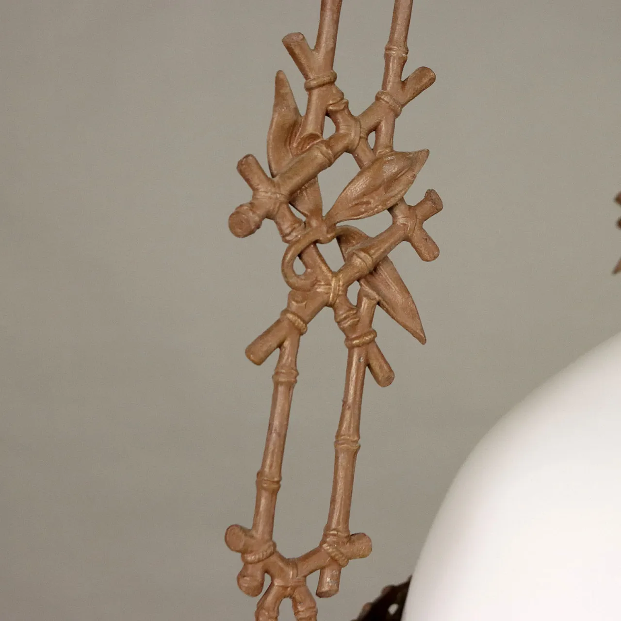 Lampadario pendente a Olio in ferro battuto e vetro, primi '900 5