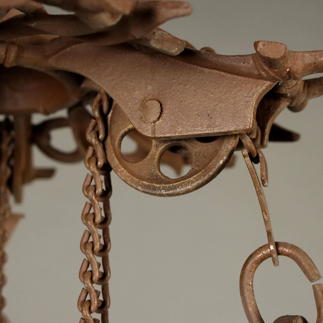 Lampadario pendente a Olio in ferro battuto e vetro, primi '900 10